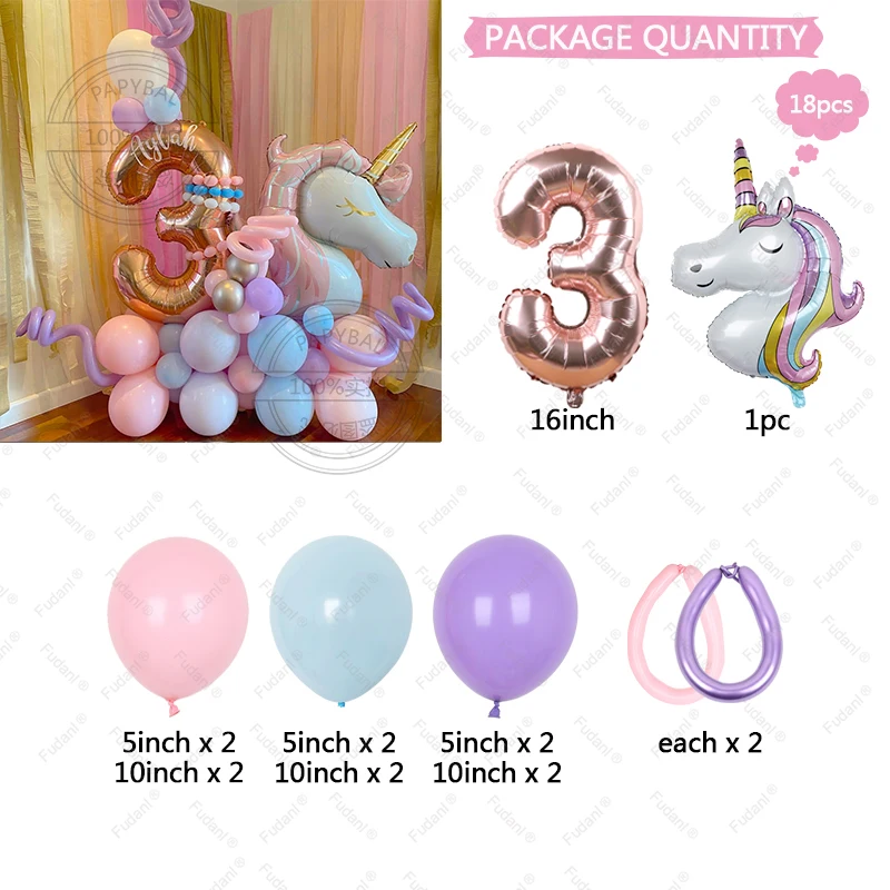 18Pcs Rainbow Unicorn Birthday Decoration Balloons Set Girl Pink Latex Balloon Birthday Supplies Baby Shower Air Globos