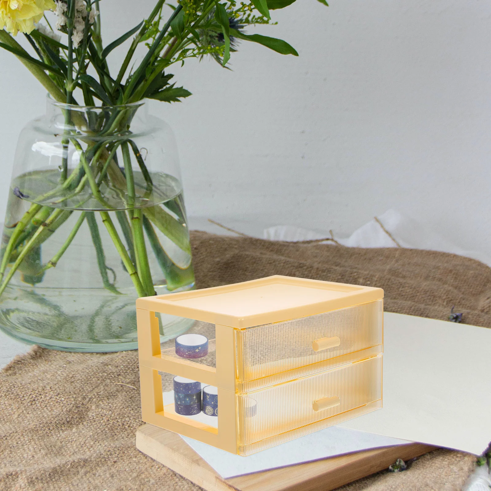 Sturdy Plastic Desktop Drawer Storage Organizer Multi-Layer Design Office Desk Stationery Organizer With Drawers Desktop Storage