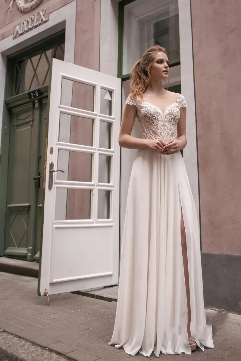 Simple Romantic Wedding Dresses A-Line Chiffon Bridal Gowns Lace Appliques Vintage O-Neck Backless Robes 2024 Vestidos De Novia