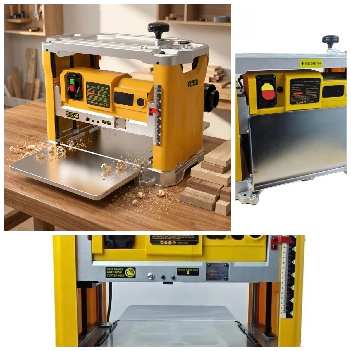 Wood Planer Thicknesser Machine EK-330PLS 220V/110V Dual Voltage with 6-150mm Planing Thickness Range