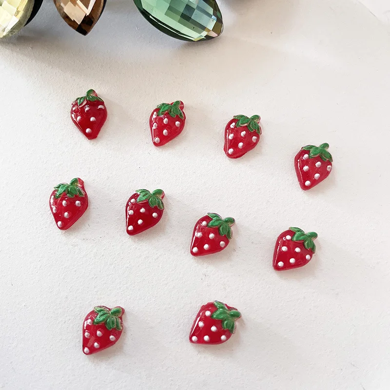 20Pcs Cute Nail Art Strawberry Flatback Resin Charms 8x11mm Fruit Shaped Nail Art 3D Decals Stones For Nail Accessories