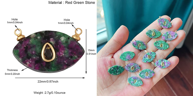 Edelstein-Charm-Anhänger aus türkisfarbenem Malachit, schwarzem Achat, rosa Quarz, 18 Karat echt vergoldeter Schmuck für die Herstellung von Halsketten, S58 – Detail 15