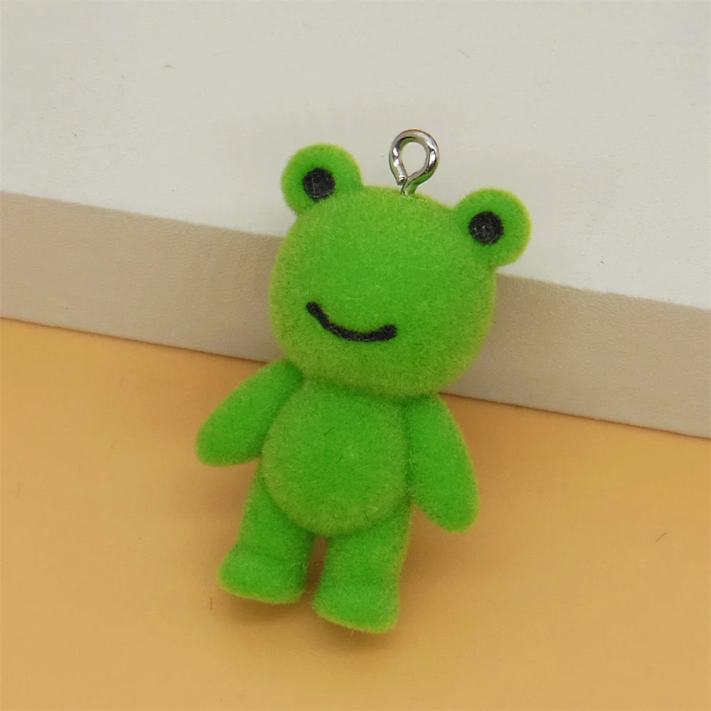 4pcs Cute 3D Flocking Frog Charms Pendant Little Frog Resin Pendant For DIY Car Keyring Earphone Backpack Making Accessories