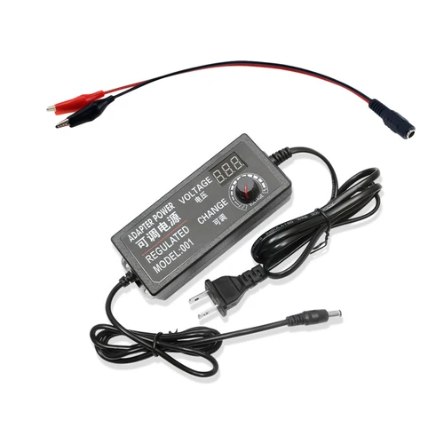 Fuente de adaptador ajustable de CA a CC, transformador de alto voltaje de 3V, 5V, 12V, 24V, 36V, 2A, 3A, 5A, 10A, conector de pinza de cocodrilo hembra de CC