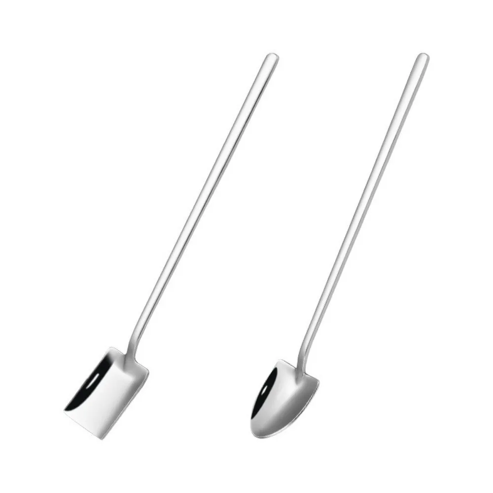 Retro 304 Stainless Steel Spade Spoon Long Handle Durable Coffee Stirring Spoon Portable Net Red Dessert Spoon Watermelon Spoon