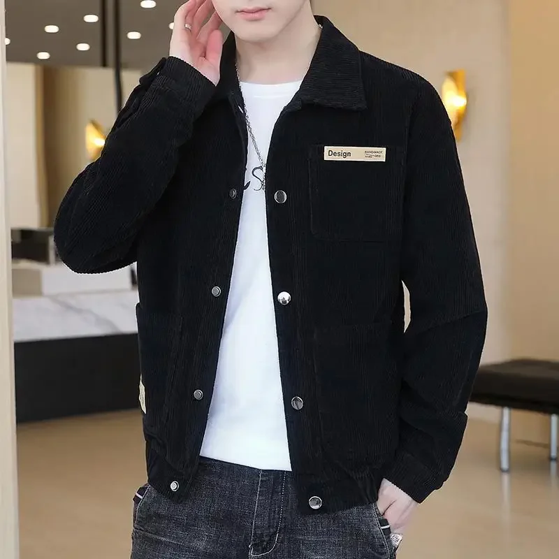 LIBIELIY Fashion Lapel Button Pockets Spliced Corduroy Coats Men's Clothing 2025 Autumn Winter Loose All-match Tops Casual Jacke