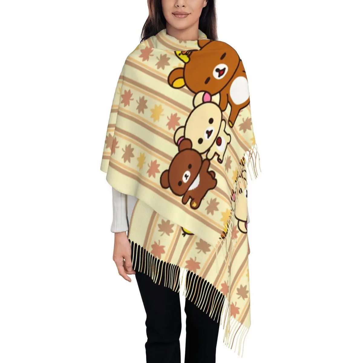 

Kawaii Rilakkuma Scarf for Women Winter Fall Cashmere Shawl Wrap Cartoon Long Shawl Scarf for Daily Wear