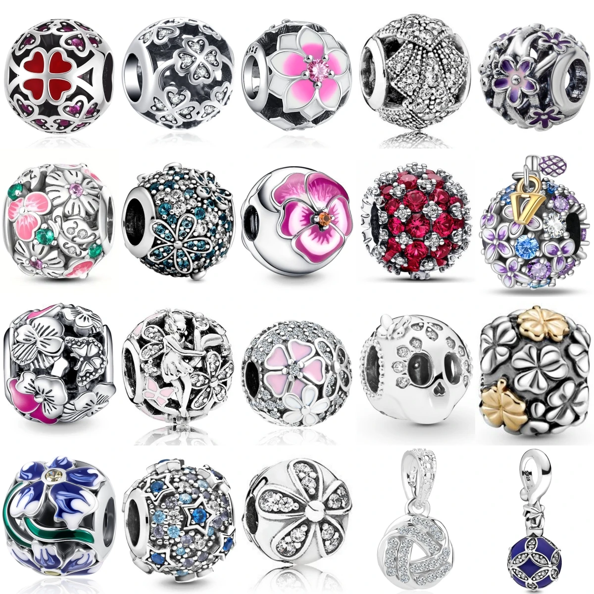 New 925 Sterling Silver  Hollowed-out Flowers Charm Pendant Fit Original Necklace Bracelet Women Jewelry Birthday DIY Gift