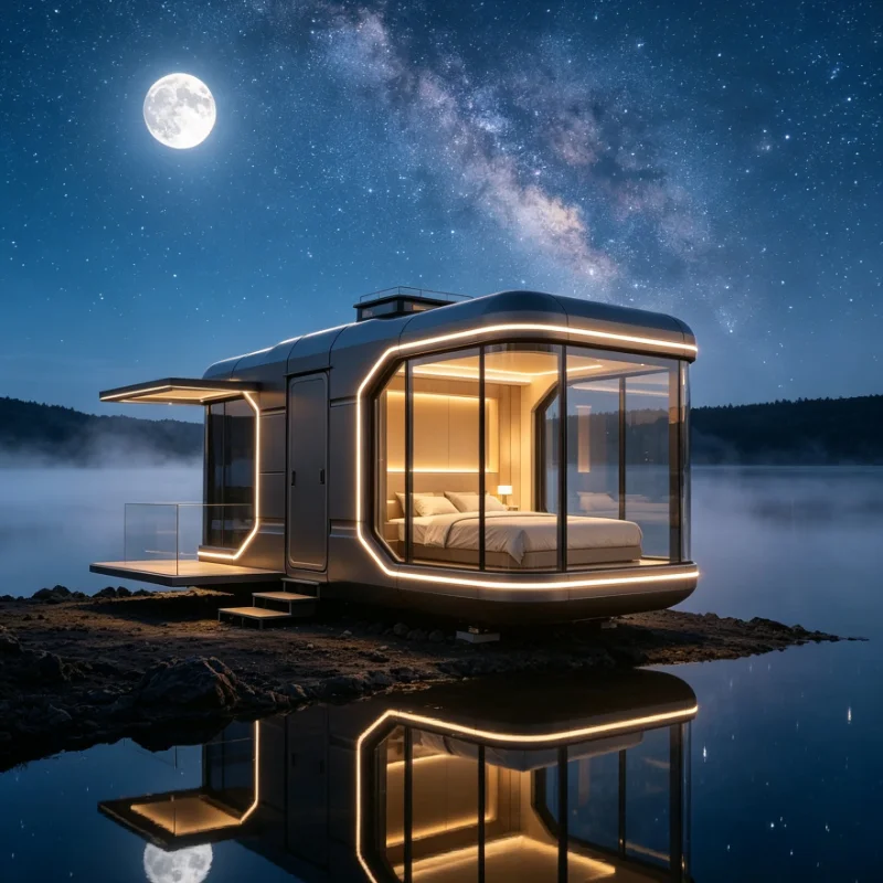 Customized Portable Capsule Home Outdoor Living Luxury Design Tempered Glass Insulated Wall Smart Control