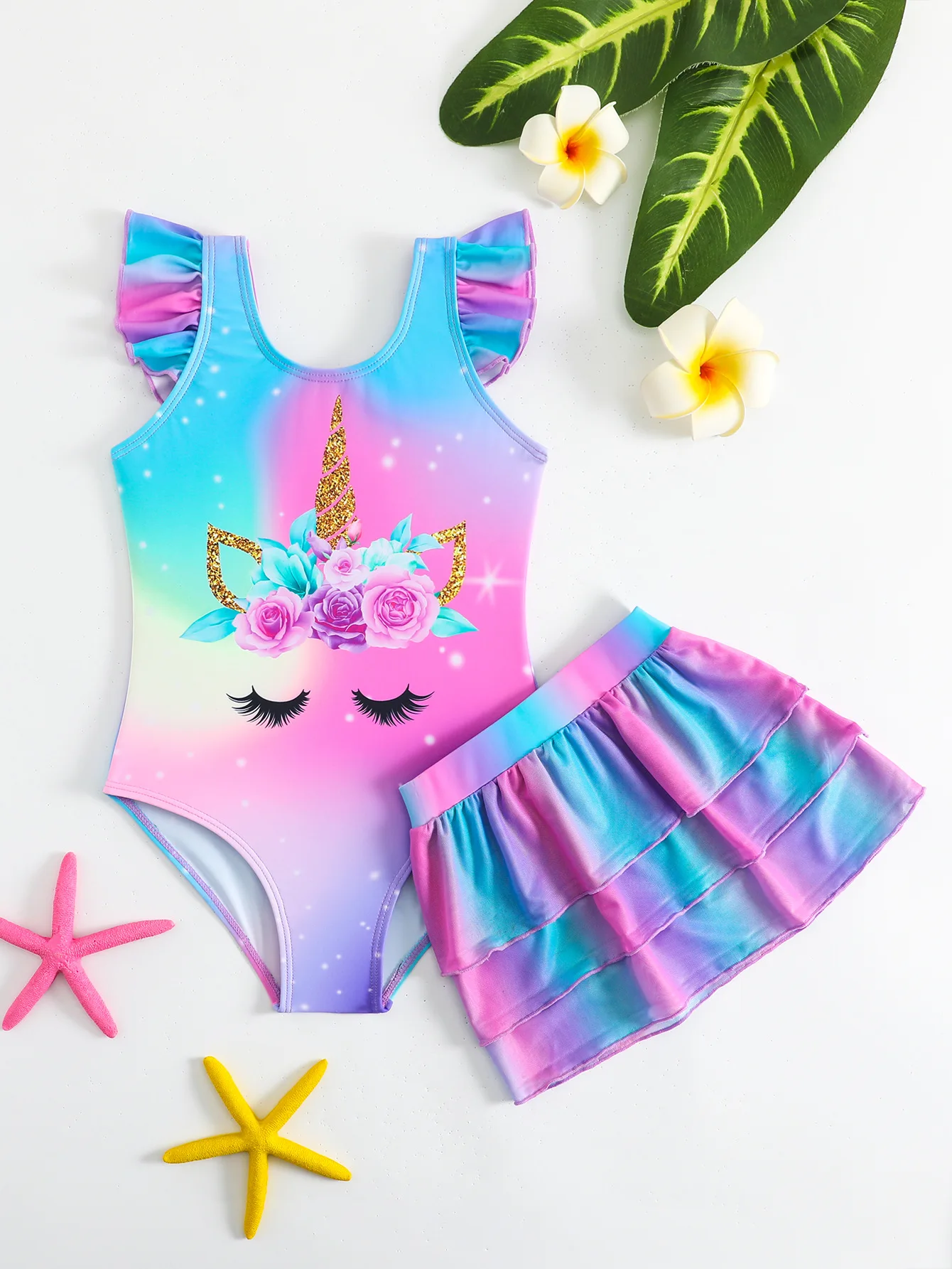 Baby Girls Unicorn One Piece Swimsuit Sun Protection Swimwear Toddler Bathing Suit Beach Swim Dress New Rash Guard Beachwear