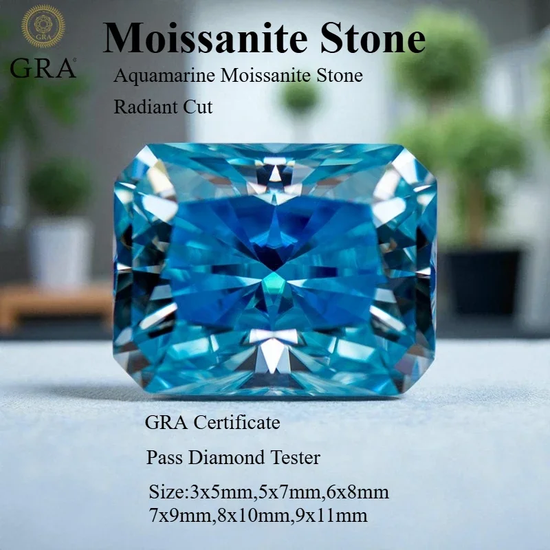 

Radiant Cut Moissanite Stone Aquamarine Color Lab Grown Diamond For Woman Jewelry Making Materials With Certificate