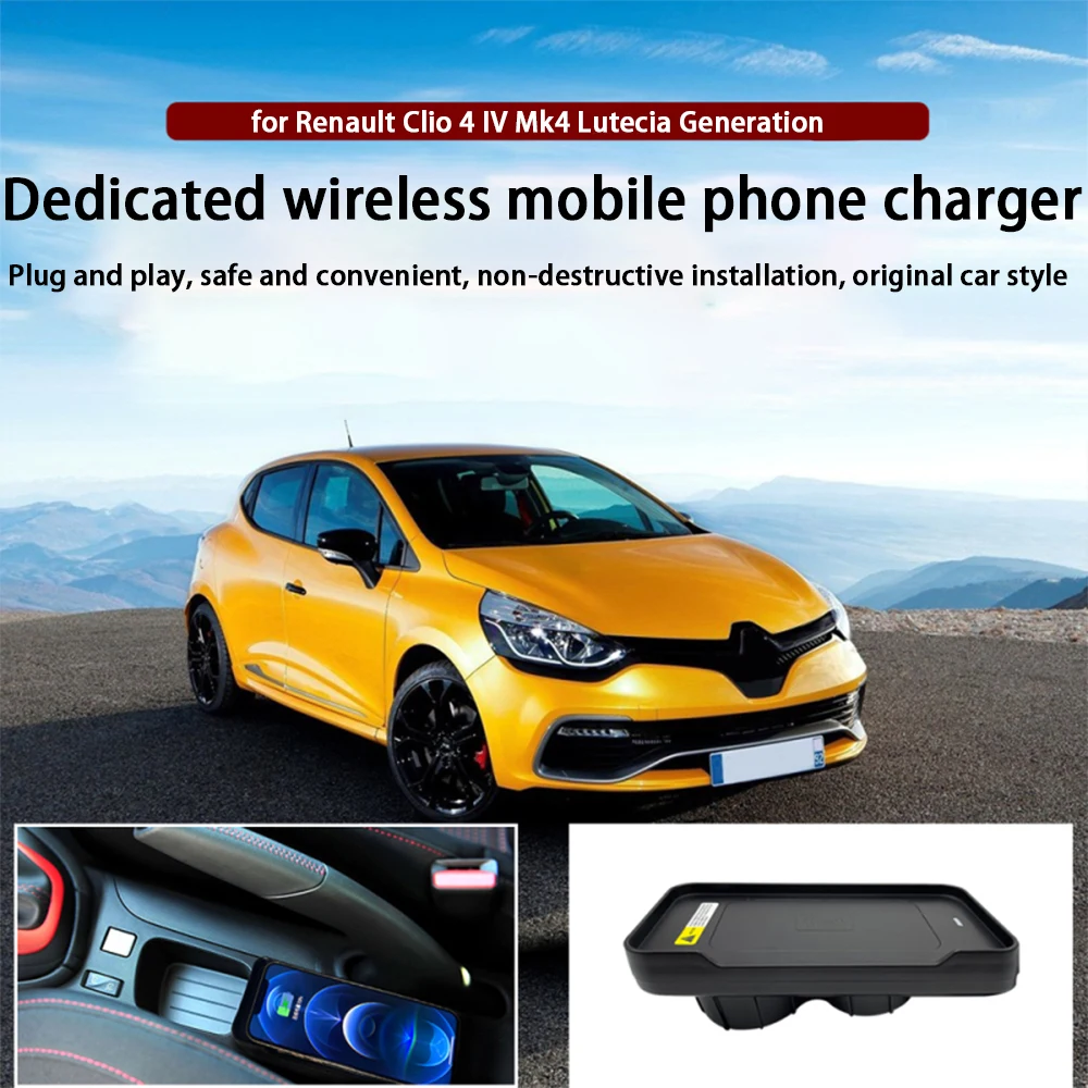 Für Renault Clio 4 IV Mk4 Lutecia Generation Front Getränkehalter Drahtlose Handy Ladegerät QI 18 W Magsafe Schnelle Lade Panel