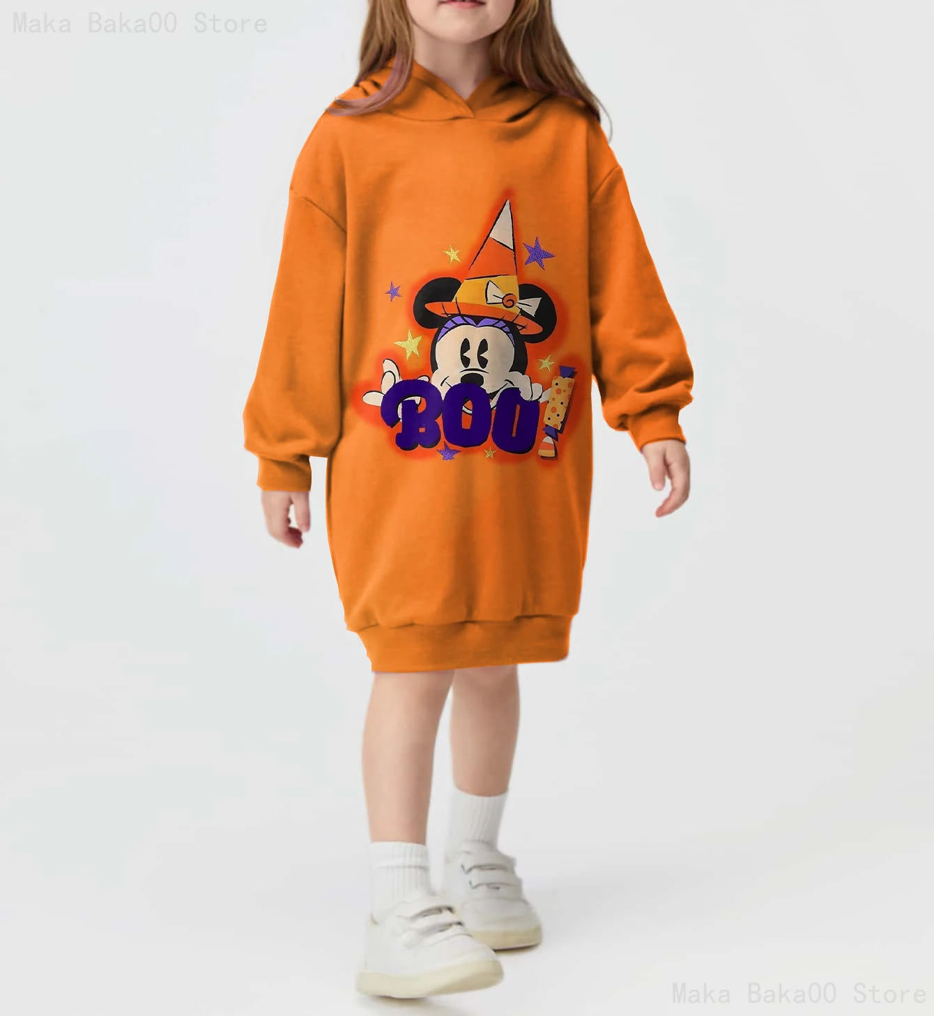 

Casual All-match Girls Disney Christmas Mickey Print Pullover Winter Simple Children's Clothing Hooded Sweater Dress