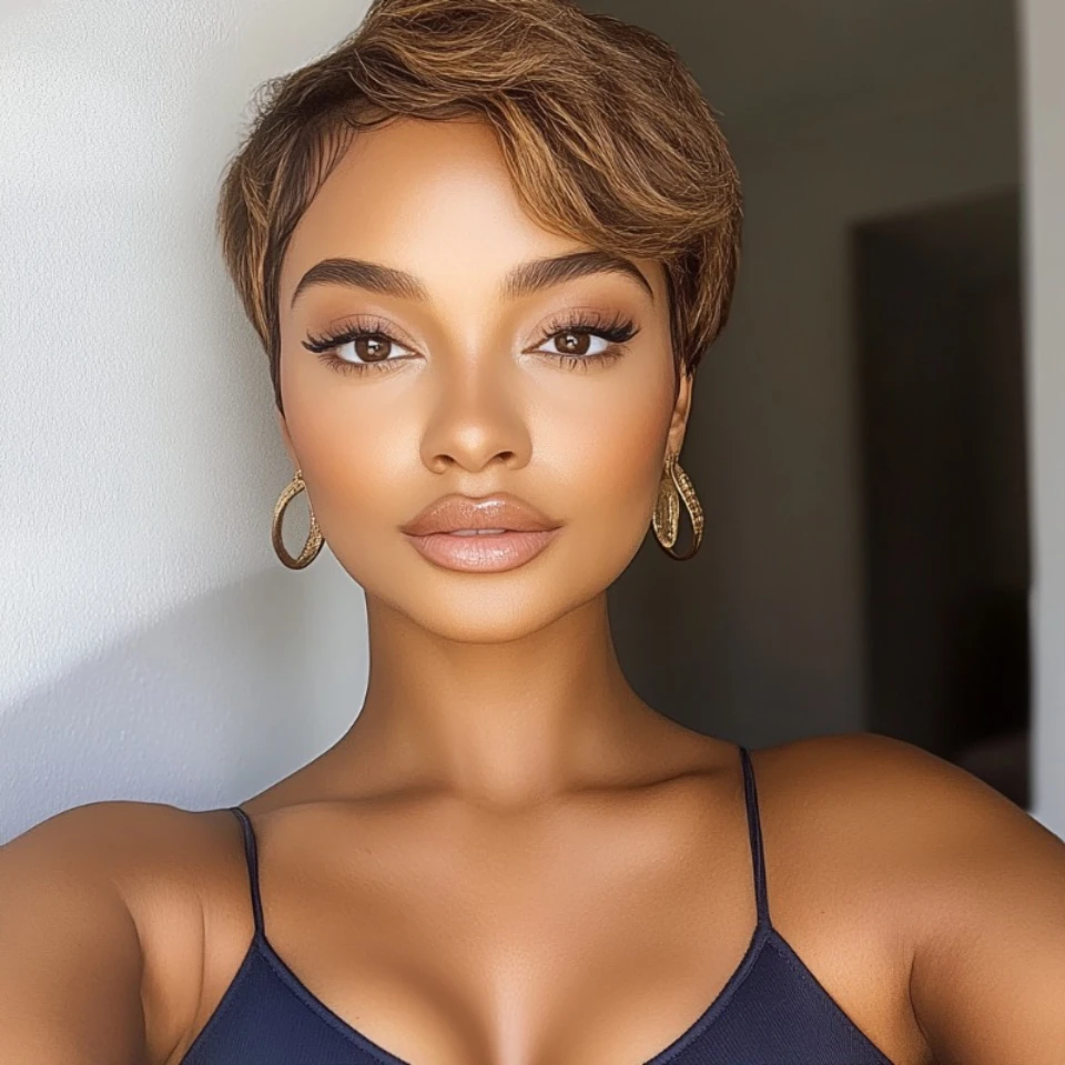 

Pixie Cut Lace Straight Wig Brazilian Human Hair Wig Ombre Brown Part Lace Straight Bob Wear And Go Short Pixie Straight Bob Wig