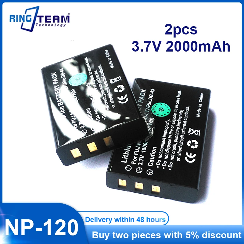 2pcs NP-120 FNP120 NP120 Camera Battery For FUJIFILM FUJI F10 F11 603 D-LI7 3.7V 2000mAh Rechargeable Batteries