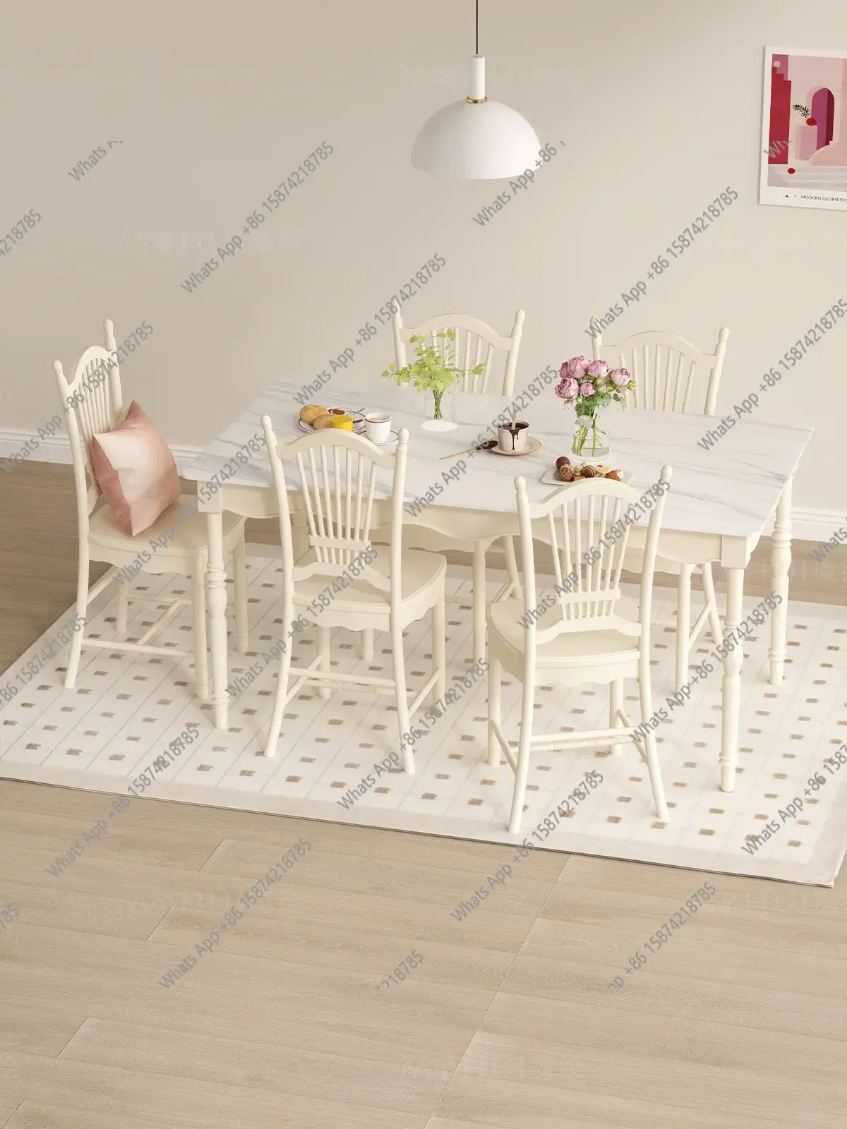 

S69 Современный стол из цельного дерева для гостиной, дома, простой семейный обеденный стол и стулья, комбинация французского чайного столика