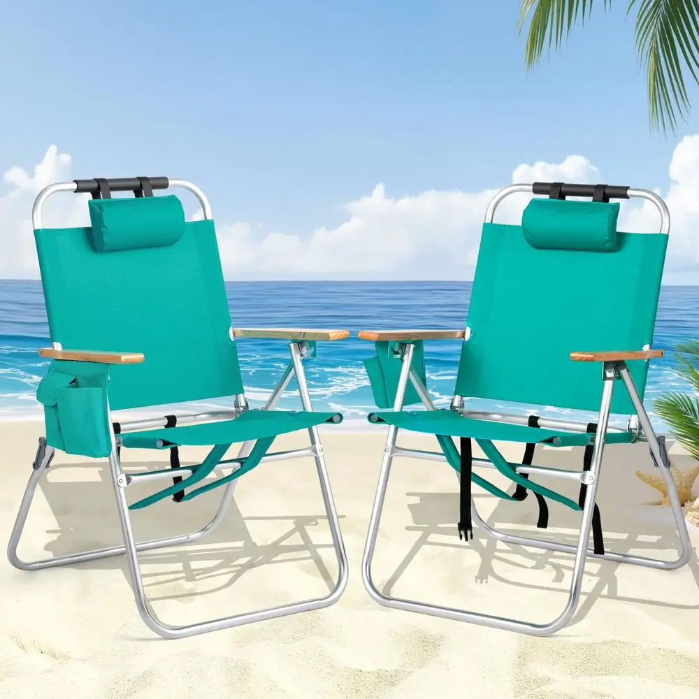 17 Lightweight High Backpack Beach Chair, 2 Pack Portable Tall Beach Chairs for Adults with Side Bag. 3 Level Adjustable Positi