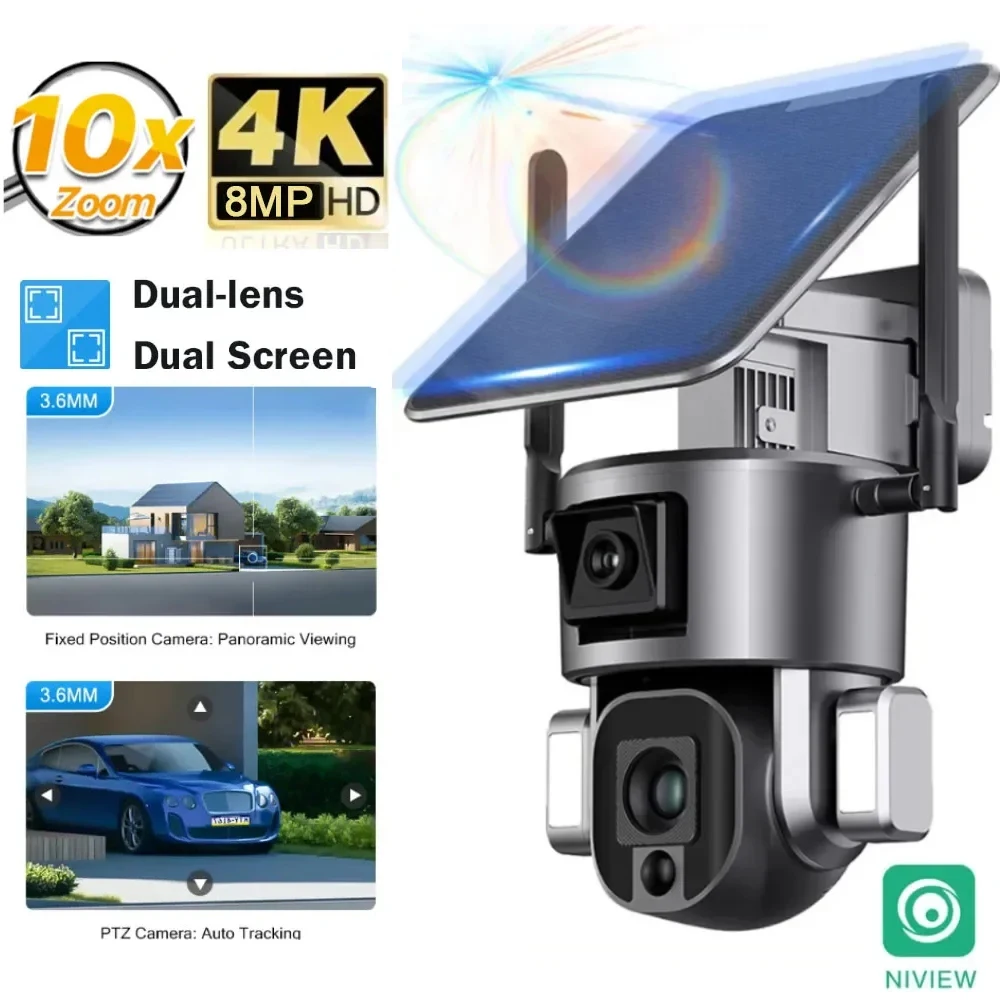 

Y5 8MP 4k HD Solar Camera Outdoor Wireless WIFI 4G Binocular Solar PTZ Camera AI Dual-lens Camer 360 IP66 Waterproof 10x Zoom