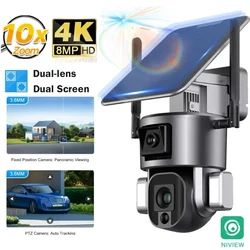 Y5 8MP 4k HD Solar Camera Outdoor Wireless WIFI 4G Binocular Solar PTZ Camera AI Dual-lens Camer 360 IP66 Waterproof 10x Zoom