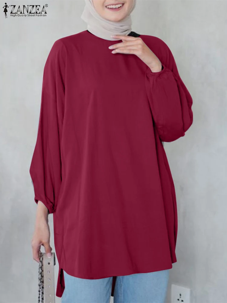 2023 ZANZEA Elegant Muslim Tops Fashion Puff Sleeve Blouse Woman Casual Solid Islamic Clothing Vintage Turkey Hijab Blusas Mujer