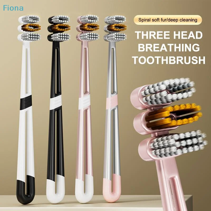 ✔2Pcs 3 Head Breathing Wide Toothbrush Mouth Clean Whitening Toothbrush Ultra-Fine Soft Hard Bristle Deep Cleaning For Adults