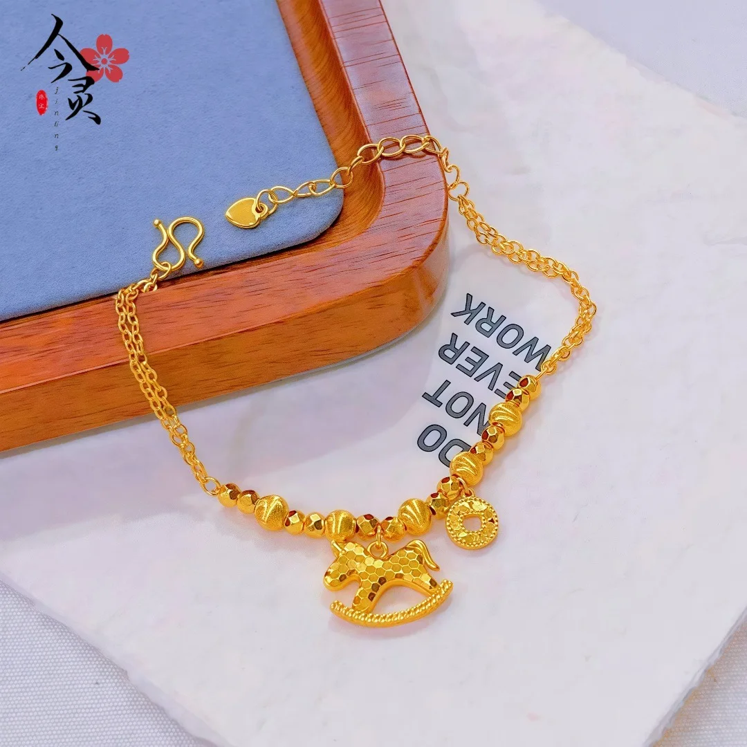 

Crushed Ice Rocking Horse Cat's Eye Bracelet AU999 Women 24K Gold - Pure AU999, shiny cat's eye, 3D horse
