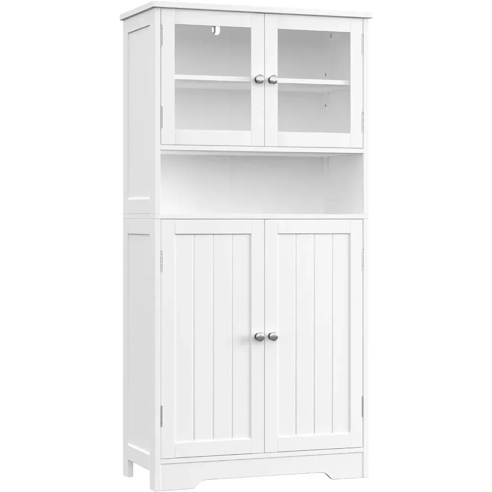 

A Freestanding Floor Storage Cabinet With Open Shelf & Doors 23.6 X 11.8 X 50.4 Inches Kitchen Cupboard White Microwave Pantry