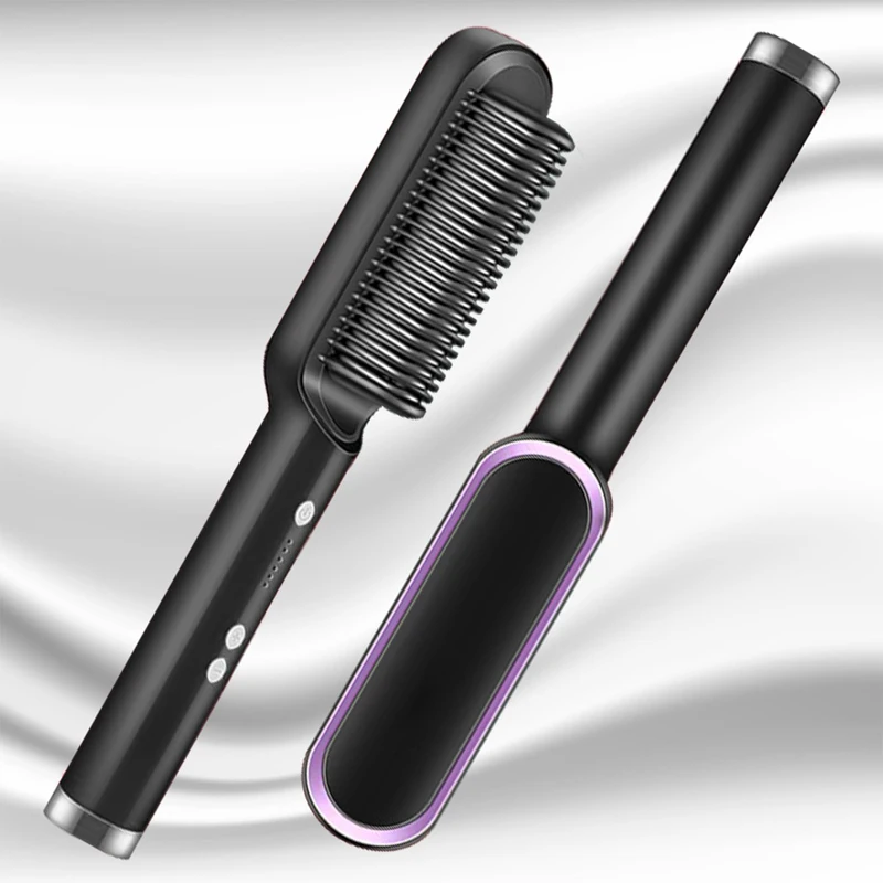 Hair Straightener Brush Negative Ion Styling Comb 2 in 1 Electric Straightening Comb Heated Hair Brush