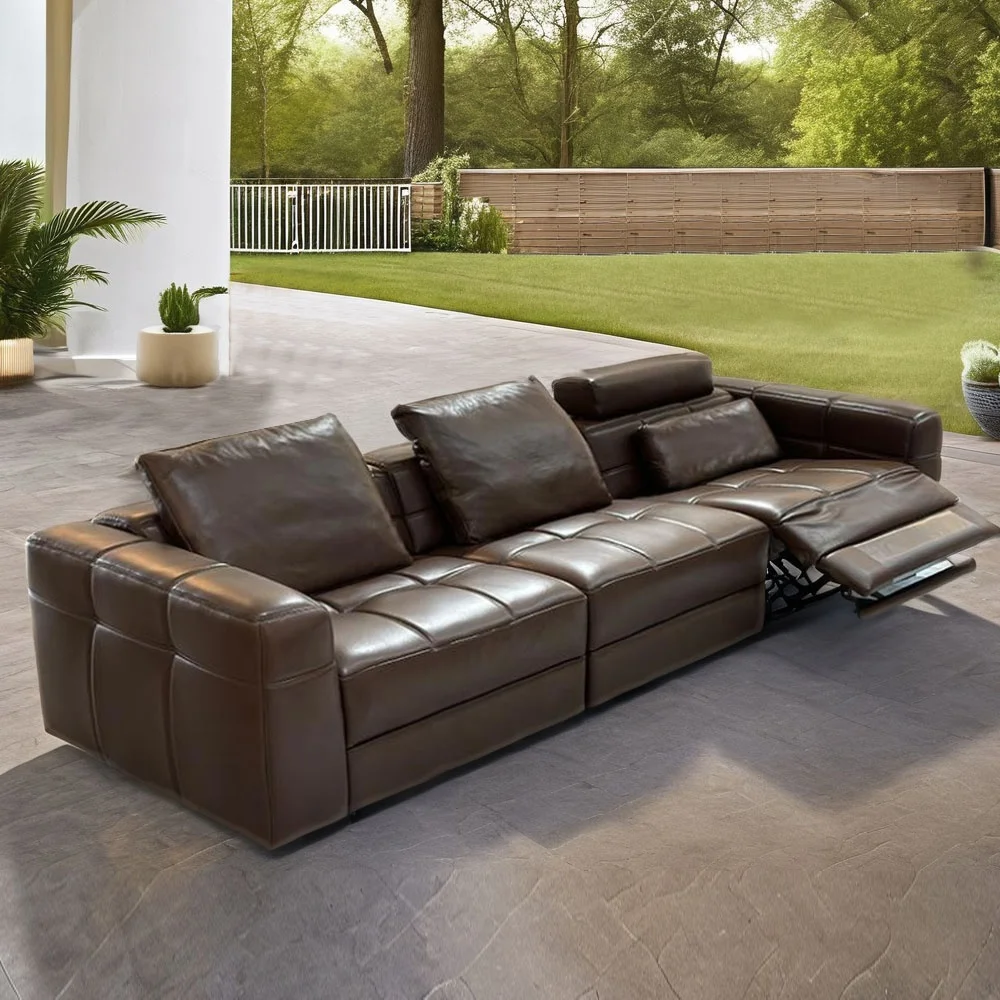 #Modern Luxury Three-Seat L-Shape Genuine Leather Recliner Electric Extendable Modular Metal Wood Massage Upholstered Reclining