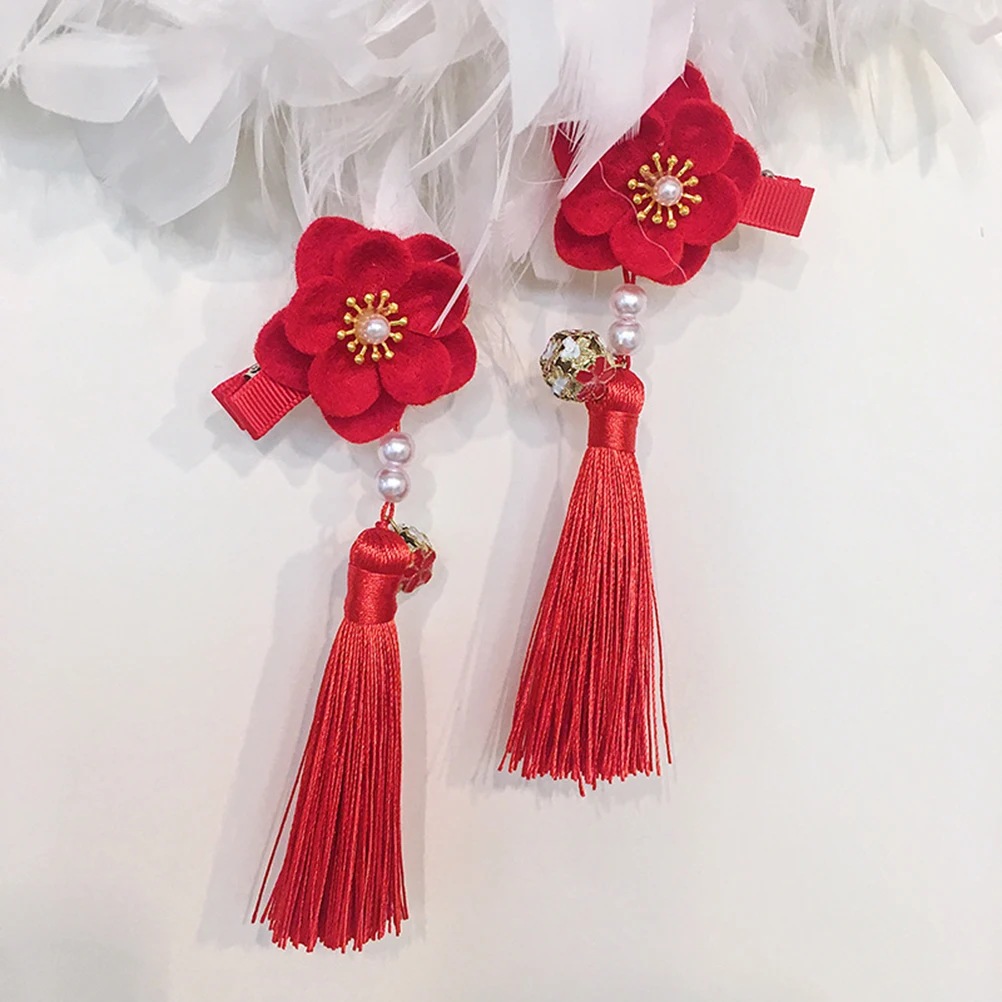 

Chinese Style Kids Hairpin Cute Tassel Clips Easy to Use Han Clothing Accessories Daily Life Party Wedding Cosplay New Year Hair