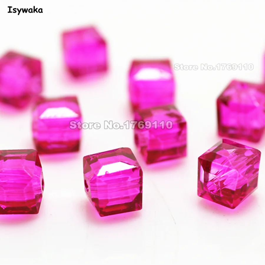 Isywaka 100pcs 8mm Rose Color Square Austria Crystal Beads charm Glass Beads Loose Spacer Bead for DIY Jewelry Making