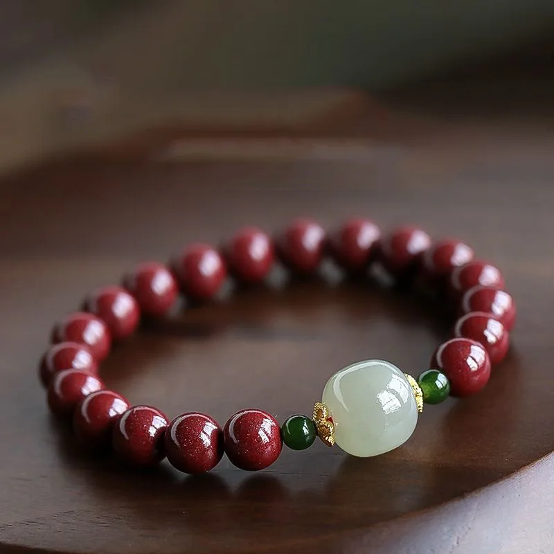 Customized Cinnabar Jade Beads DIY Bracelet for Woman Lucky Fashion Friendship Gift Red Bangles Handmade Knotted Jewelry Luck