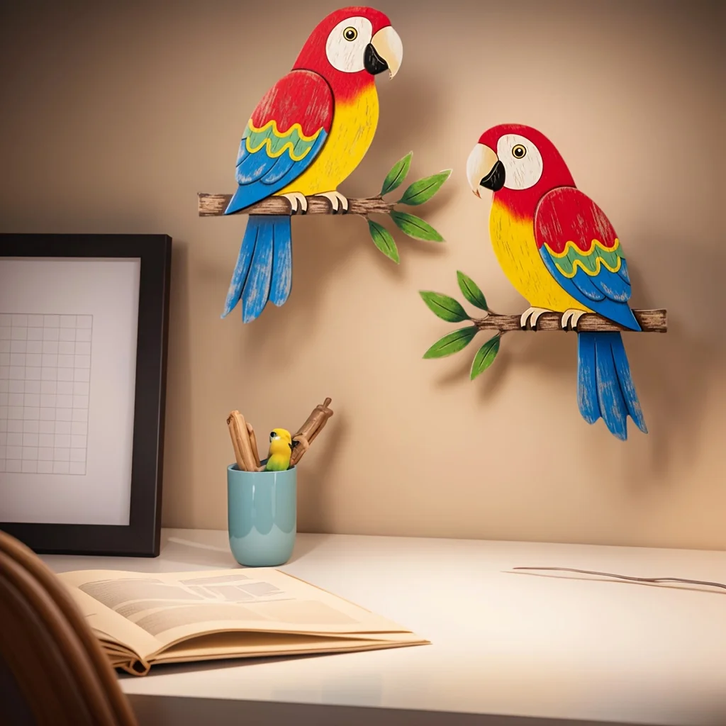 2 قطعة ألوان مائية خشبية الطيور الجدار الديكور غرفة ديكور للأطفال غرفة الديكور المنزل غرفة نوم جدار الشارات غرفة المعيشة #3