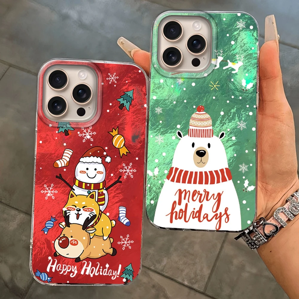 

Christmas Snowman Cartoon Phone Case For Apple iPhone 16 15 14 13 11 12 Pro Max 16e 7 8 Plus X XS XR SE Girls Funda Cover Coque