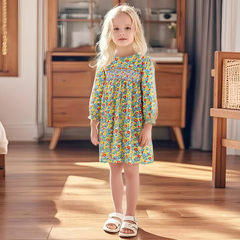 

Little maven Children's Clothing Floral Girls Princess Dresses Spring Autumn Flowers Print Girls Long Sleeve Dress Kids Costume