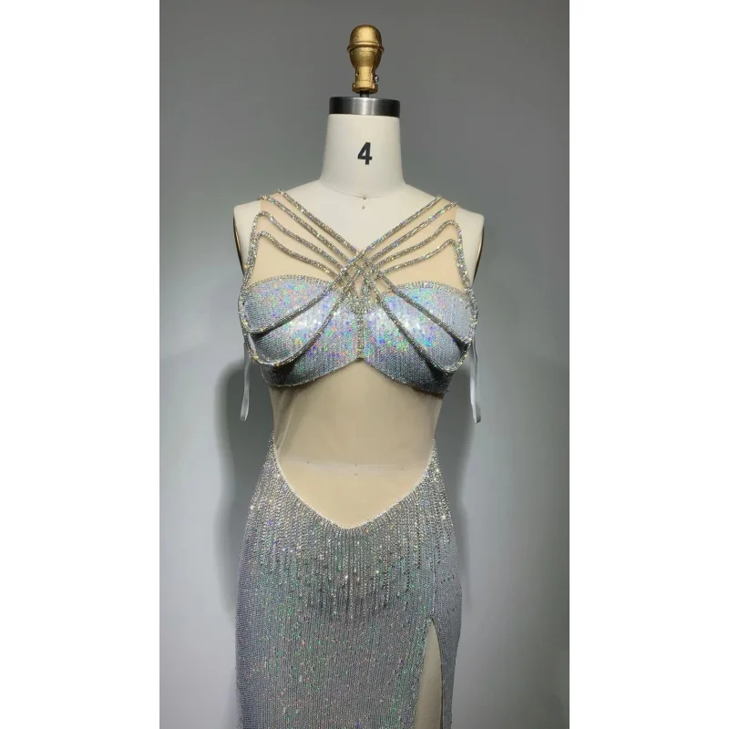 European and American Hot Shiny Diamond Tassel Streamer Sequined Navel Suit Fashion Hot Party Stage Performance Costume