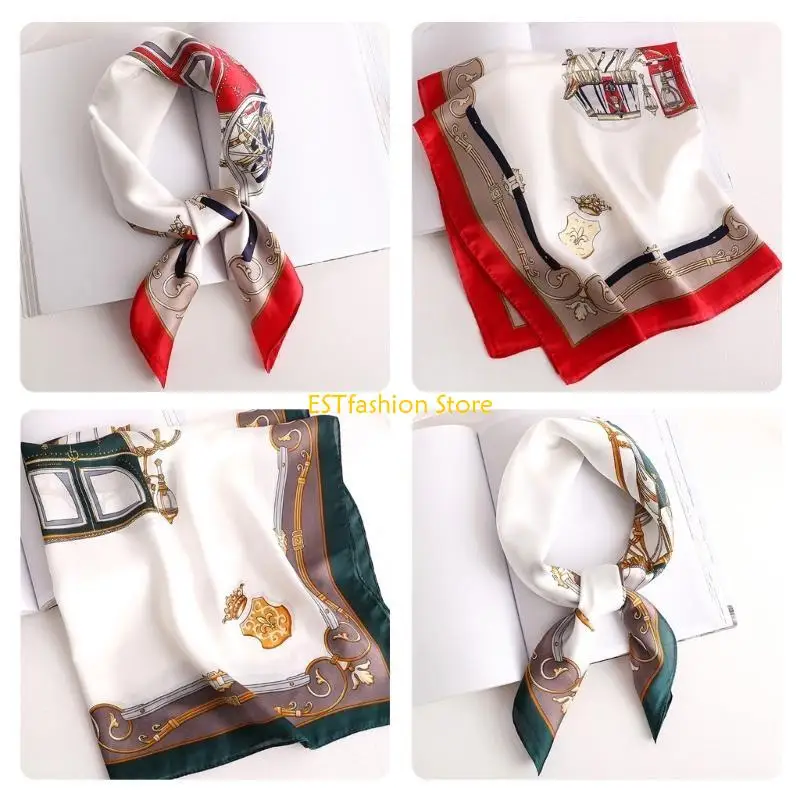 Y5GC Small Square Scarf with Beautiful Print for Modern Women Soft Breathable Silk Like Bandana Scarves Party Neckerchief