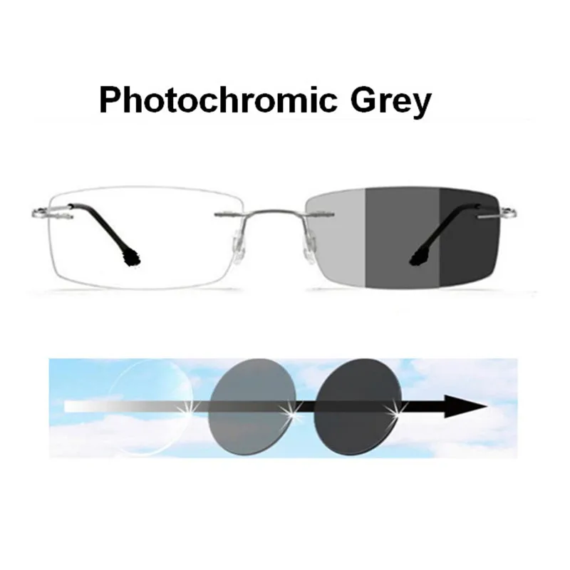 

Classic men rimless myopia glasses photochromic glasses women gafas Sensitive eyewear Transition prescription grey -0.5 to -6.00