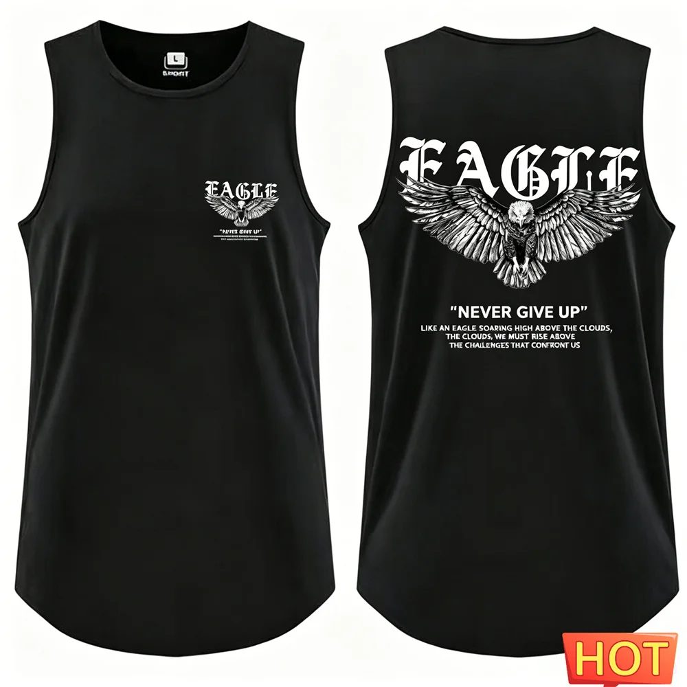 Men's Sleeveless T-shirt Summer Polyester Fabric men's t-shirts and tank tops Round Neck sports vest Never Give Up fitness vests