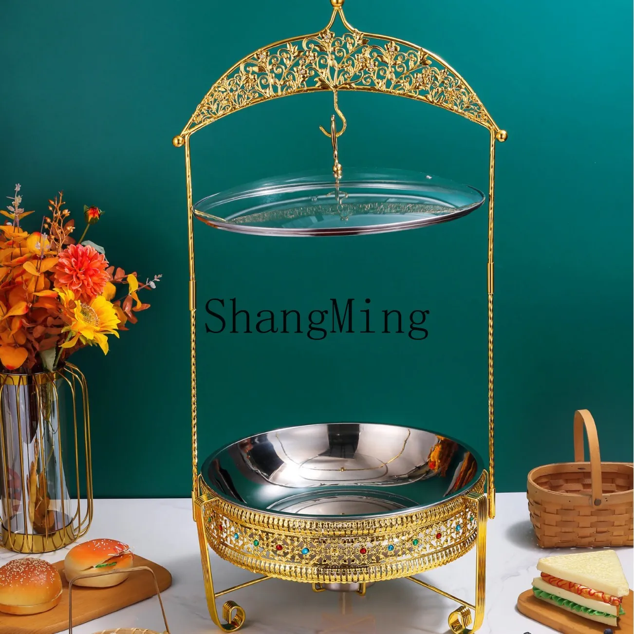 ZD stainless steel colored diamond visual buffet stove commercial hotel restaurant hanging cover dining stove alcohol stove