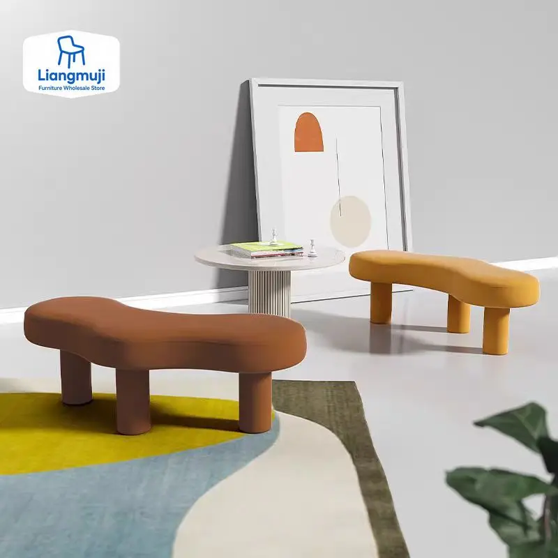 

Nordic Modern Simple Triangular Foot Creative Sofa Stool Fabric Clothing Store Entrance Bench Low Stool Sofa Shoe Changing Stool