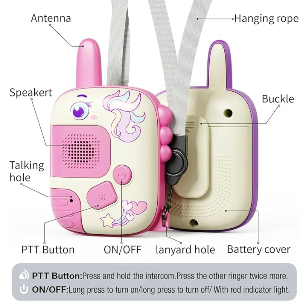 Pink Unicorn Walkie Talkies Toys with LanyardsA for Outdoor Camping Games & Birthday Christmas Toys Gifts for Boys Girls Kids