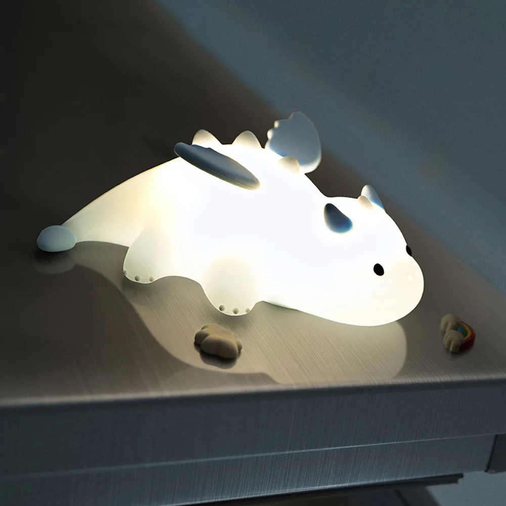 ไฟกลางคืนซิลิโคนมังกรน้อยแบบชาร์จไฟได้โคมไฟบรรยากาศน่ารักแม่เหล็กการ์ตูนโคมไฟสัมผัสสำหรับโต๊ะห้องนอนห้องนั่งเล่น