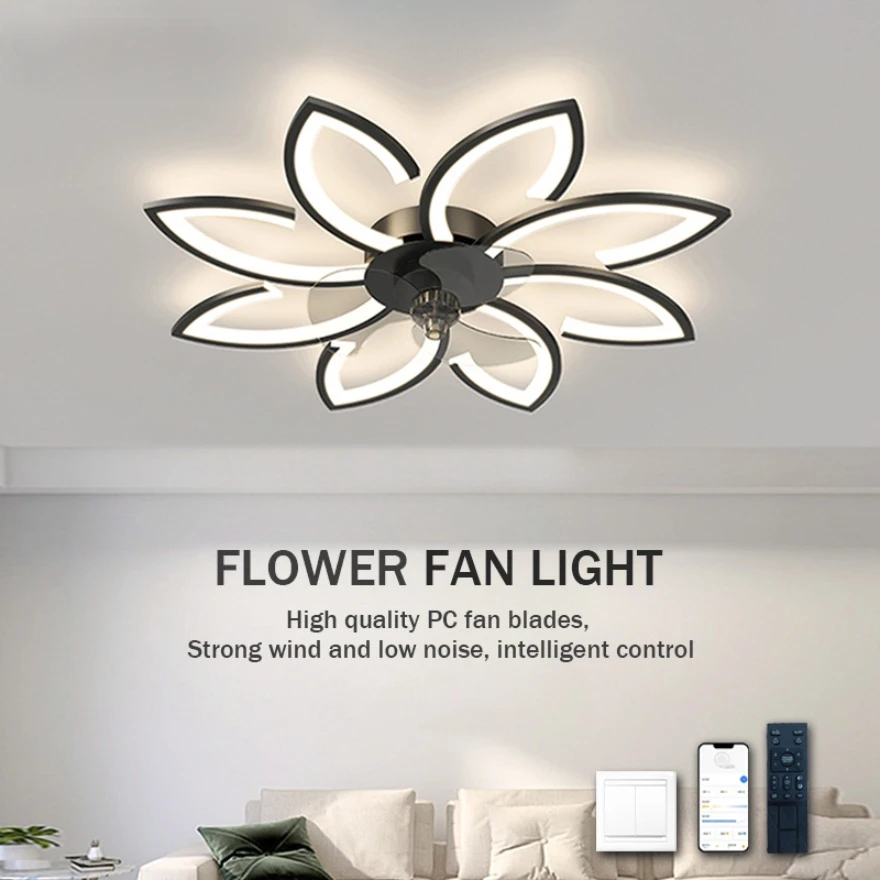 

Modern LED Ceiling Fan Light Intelligent APP Remote Control Dimming Creative Lighting Fixtures Living Room Decor Lighting Fans