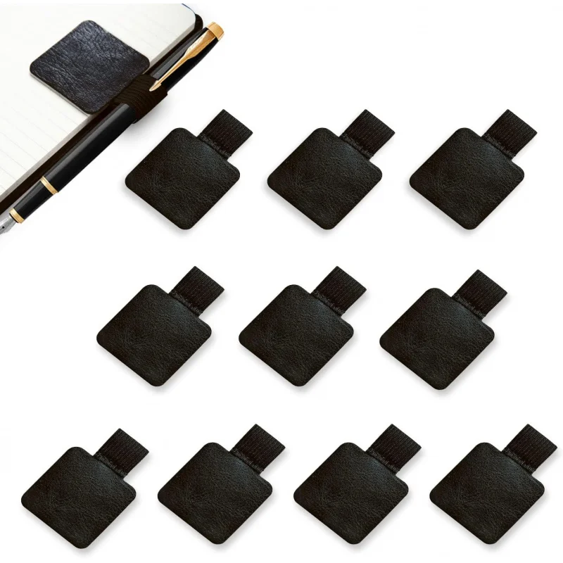 10 Pcs Pen Loop, Self Adhesive Pen Holder, Elastic Pen Holder, Rectangular for Notebooks, Diaries, Calendars, Tablets (Black)