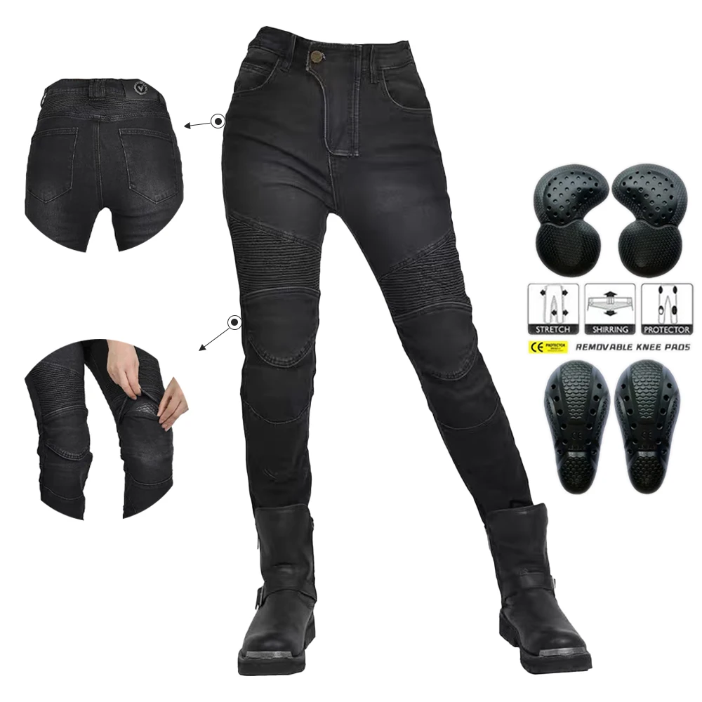 

New Women Motorcycle Jeans Upgrade Silicone Protector Detachable Motocross Racing Road Rider Four Seasons Casual Fashion Pants