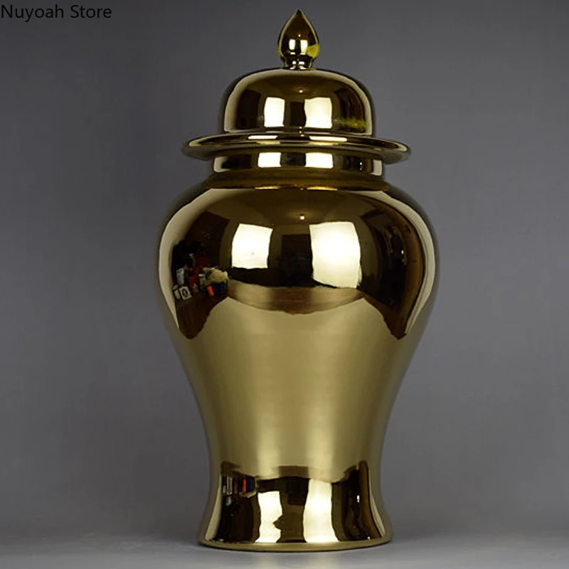 Golden Ceramic Storage Jar Vase Decoration Living Room Art Simulation Flower Arrangement Accessories Home Decoration Modern