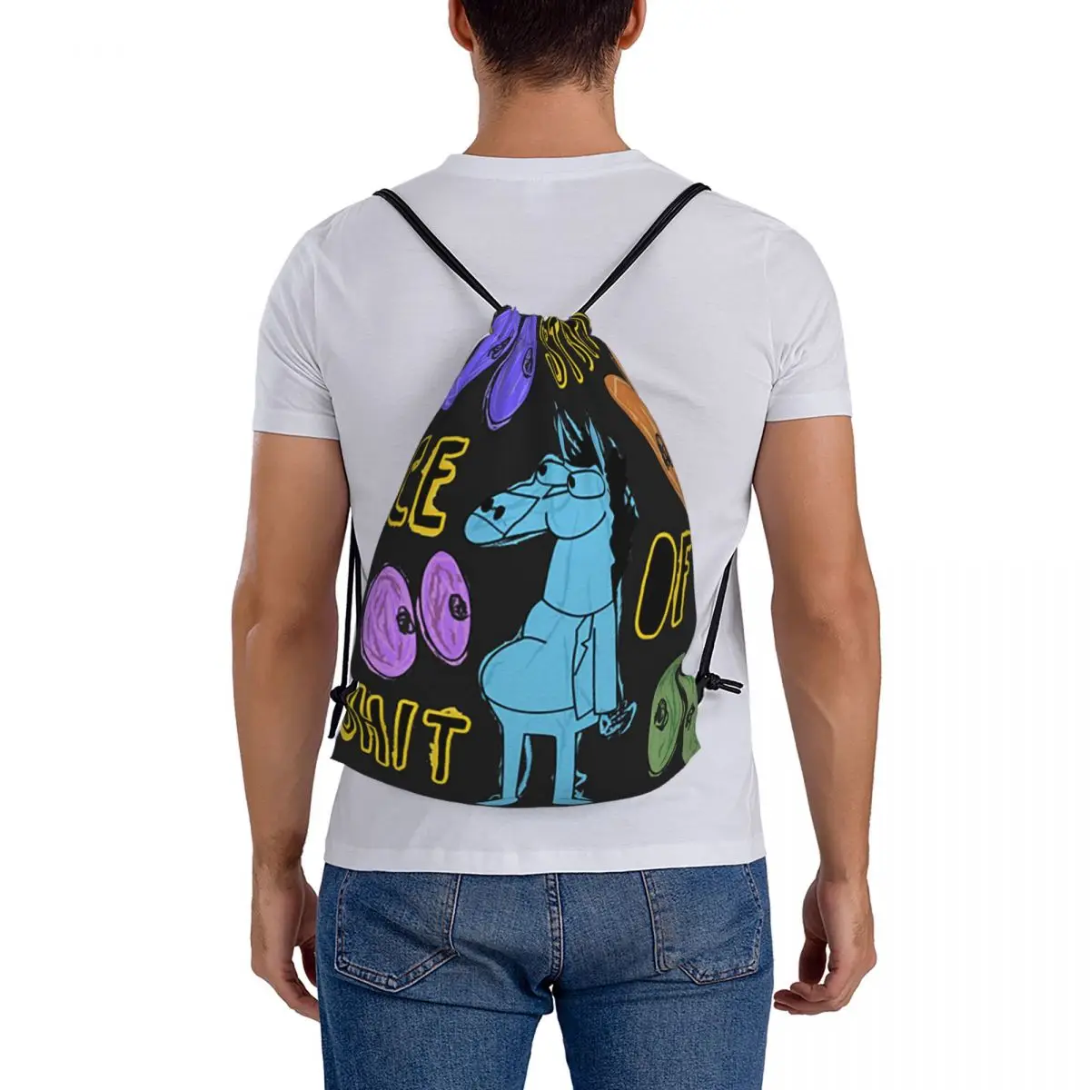Cartoon Bojack Horseman Stupid Piece Of Shit Backpacks Portable Drawstring Bags Sports Bag Book Bags for Travel School