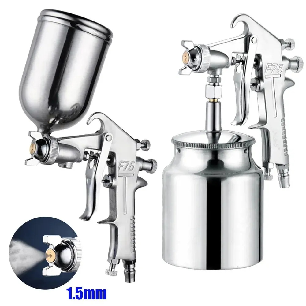 F-75 Spray Gun 1.5mm Nozzle with Cup Silver Handle Adjustable Color Spray Gun for Automotive Furniture Parts Painting