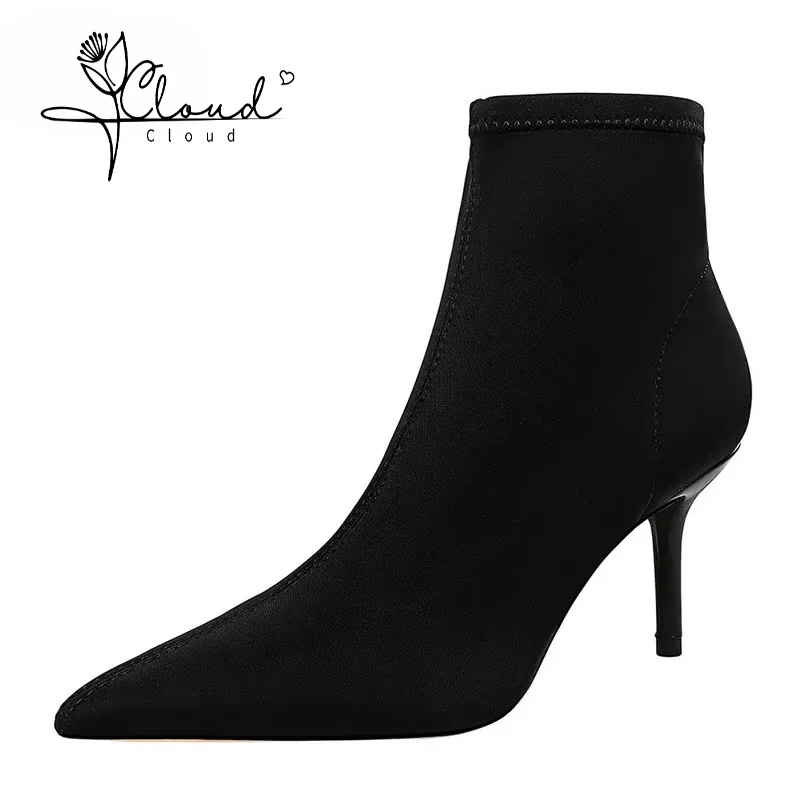 

Sexy Thin Low Heels Pointed Toe Ankle Women Snow Boots Woman Party Shoes Fashion Spring Autumn Zipper Concise Short Booties